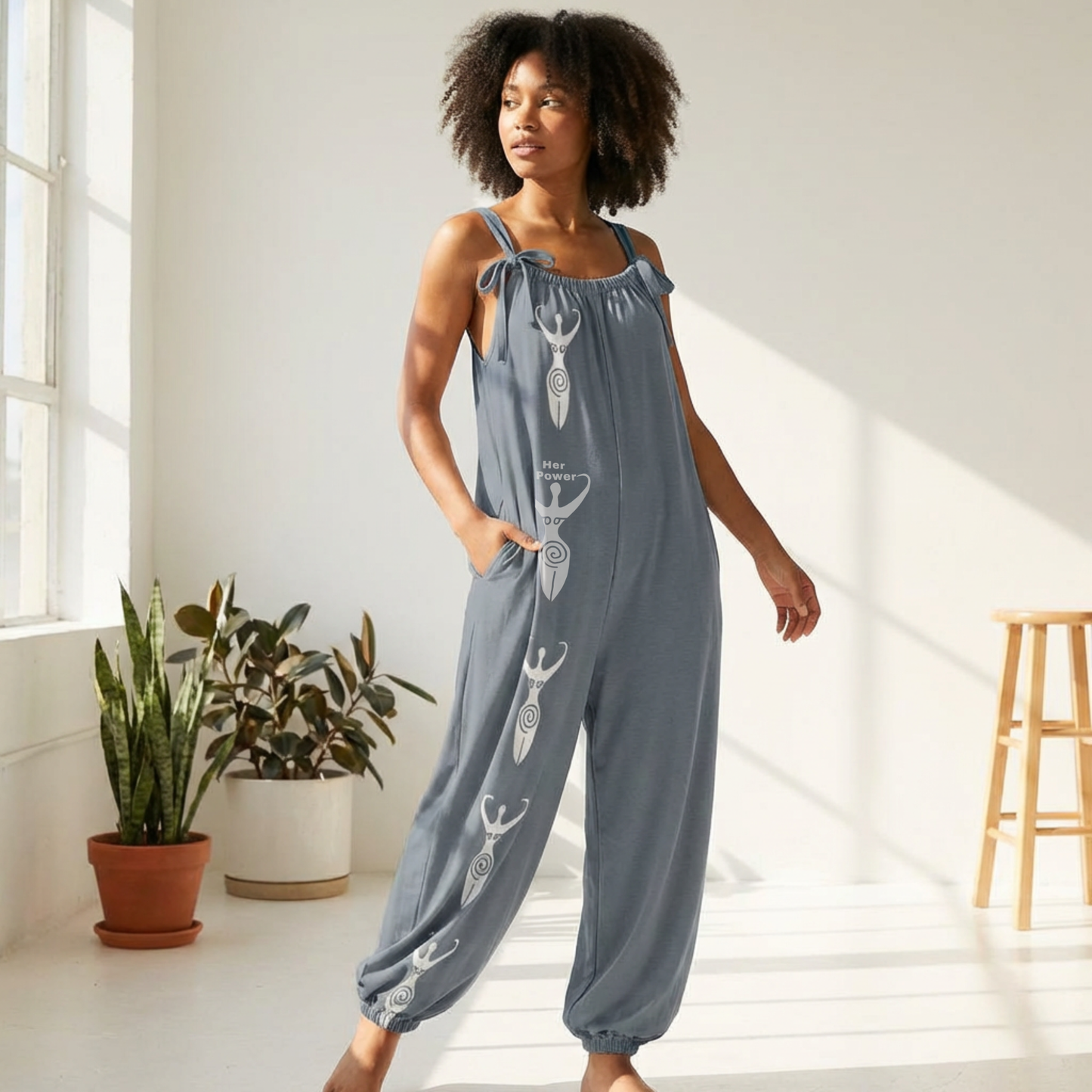 Casual Baggy Jumpsuit for Women – Boho Loose Fit Overall with Bow Strap