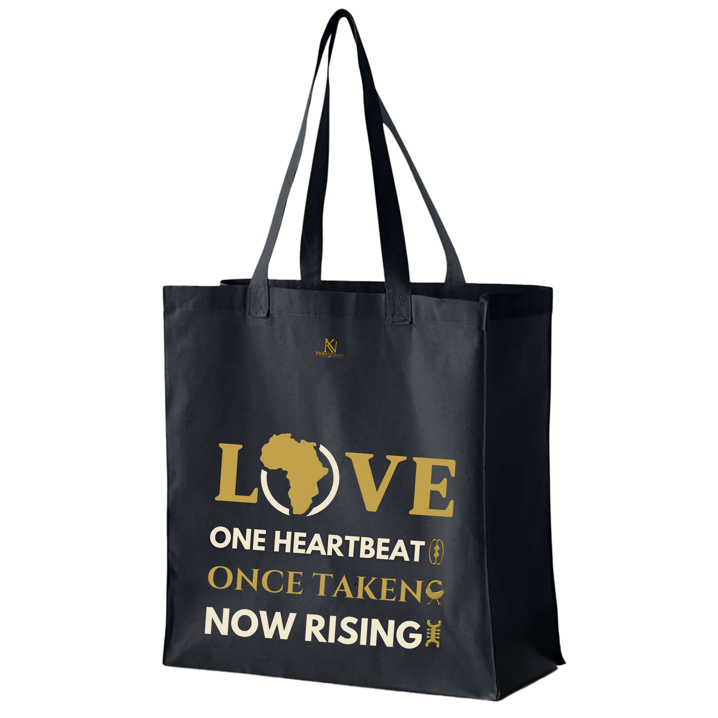 LOVE – One Heartbeat Tote Bag (Black) | Large Cotton Canvas, Eco-Friendly, Adinkra-Inspir