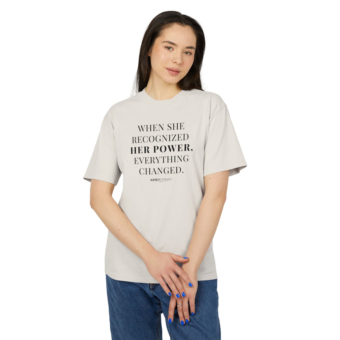 HER POWER — Unisex Heavy Faded Tee (Faded Black/Eucalyptus/Bone/Khaki)