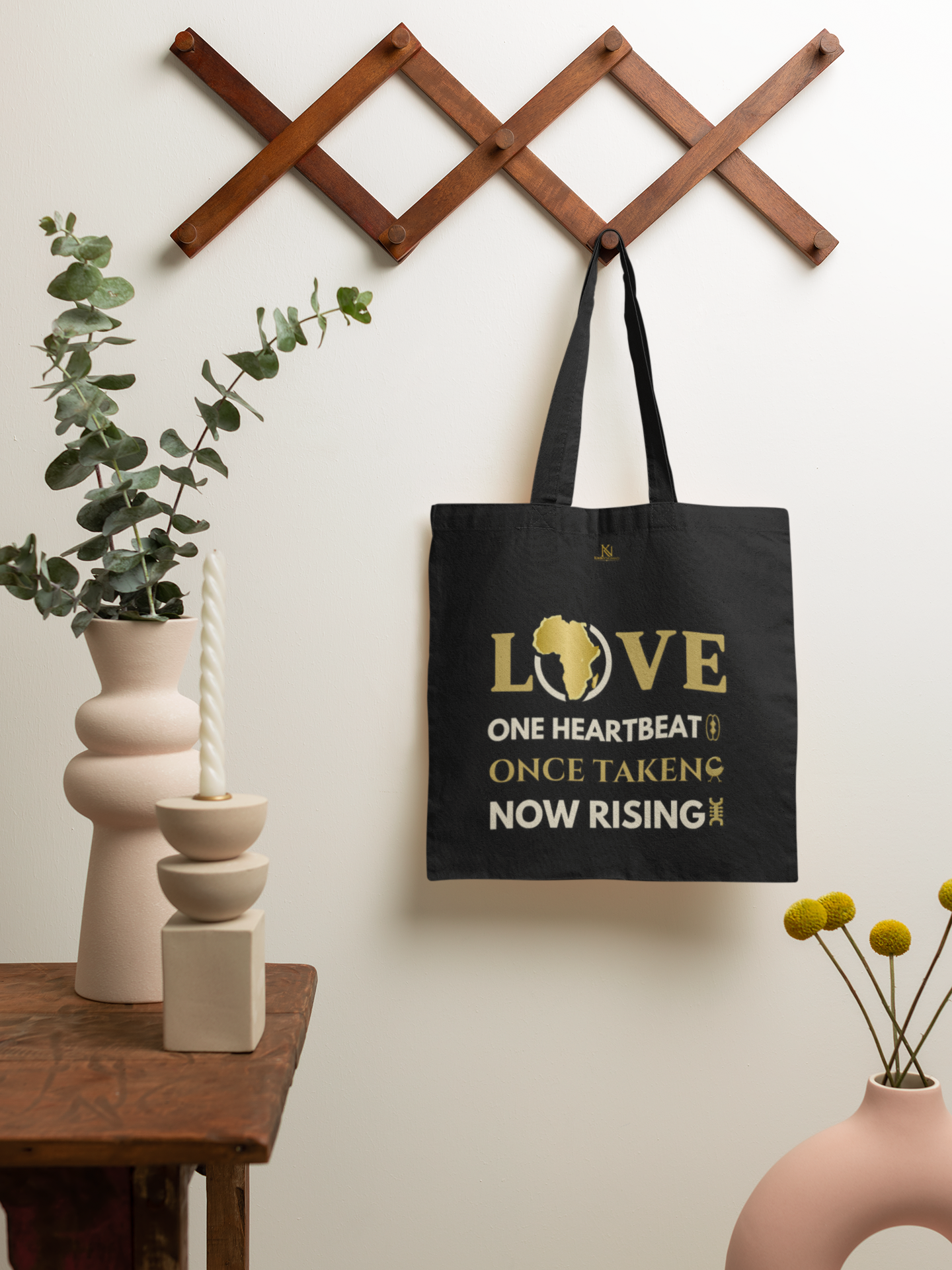 LOVE – One Heartbeat Tote Bag (Black) | Large Cotton Canvas, Eco-Friendly, Adinkra-Inspir