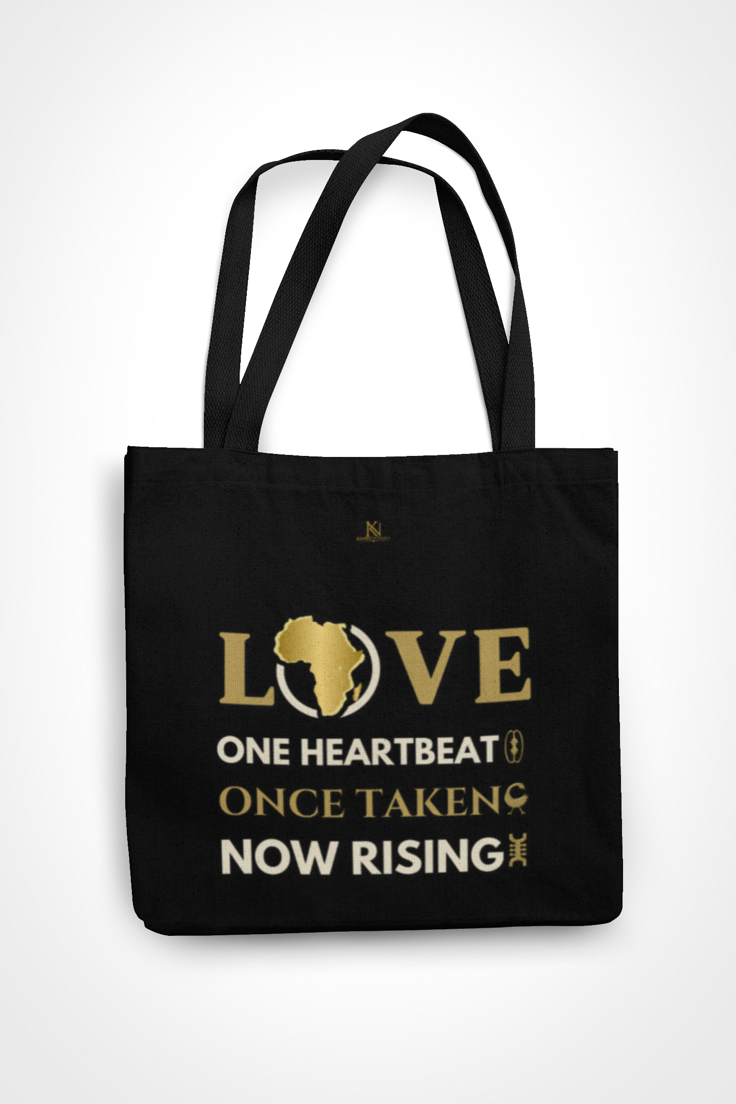LOVE – One Heartbeat Tote Bag (Black) | Large Cotton Canvas, Eco-Friendly, Adinkra-Inspir