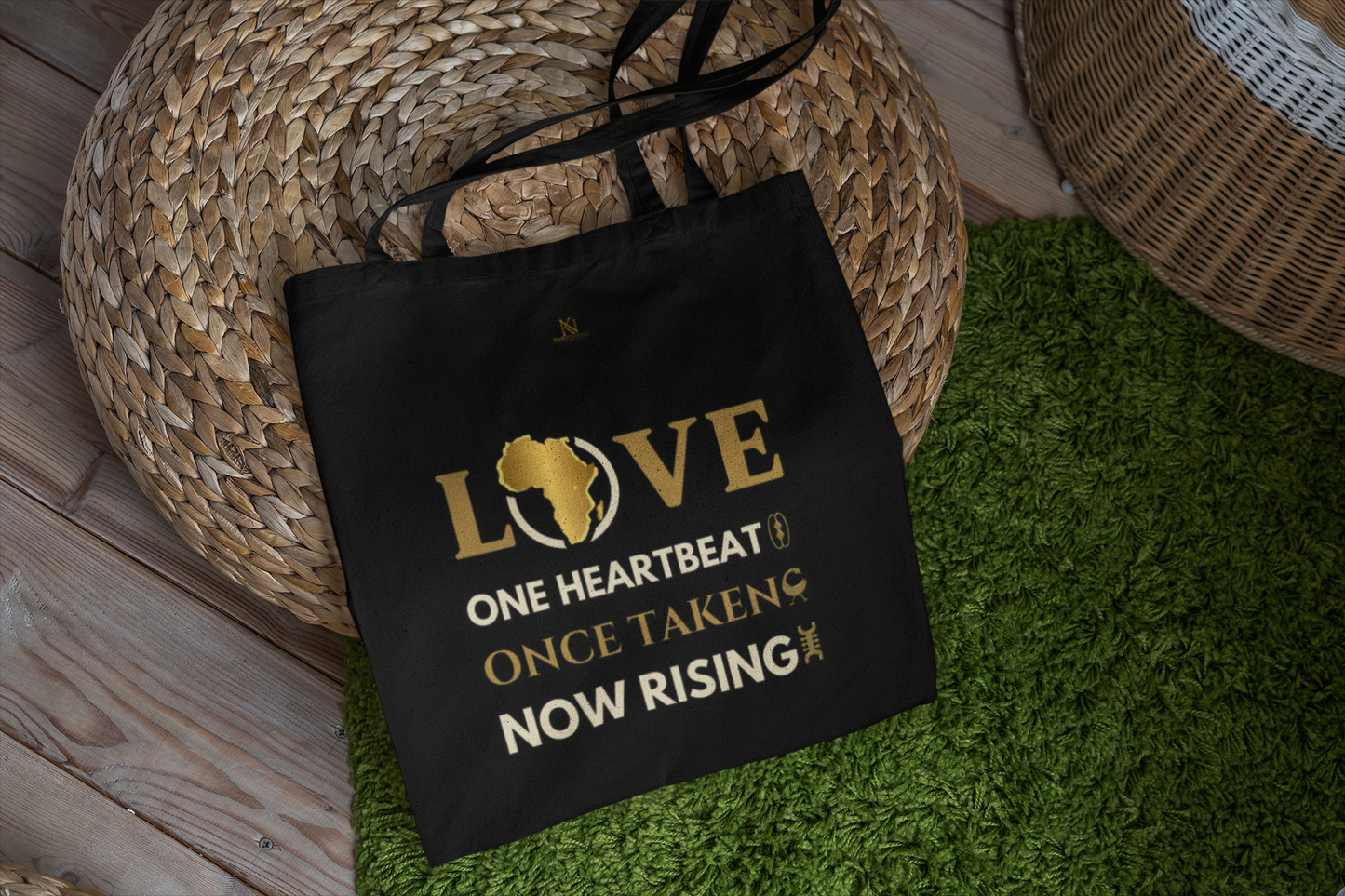 LOVE – One Heartbeat Tote Bag (Black) | Large Cotton Canvas, Eco-Friendly, Adinkra-Inspir