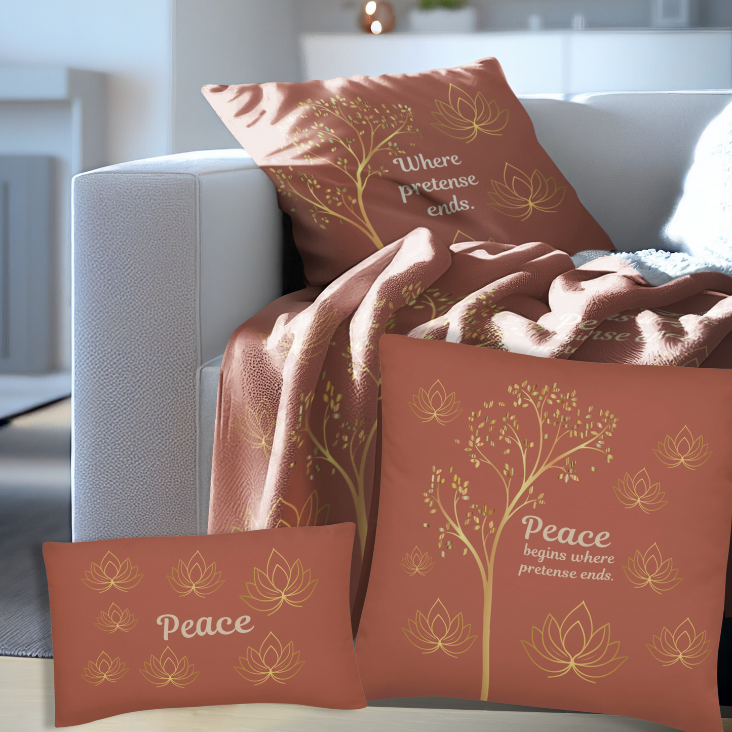 Where Peace Begins Inspirational Quote Throw Pillow – Decorative Accent Cushion
