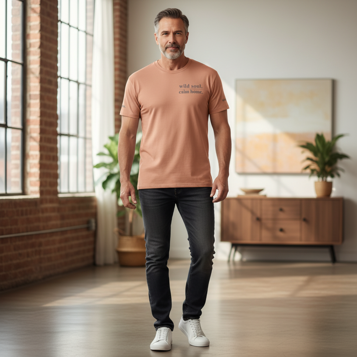 Wild Soul Calm Home Cotton T-Shirt | Earth-Tone Statement Tee