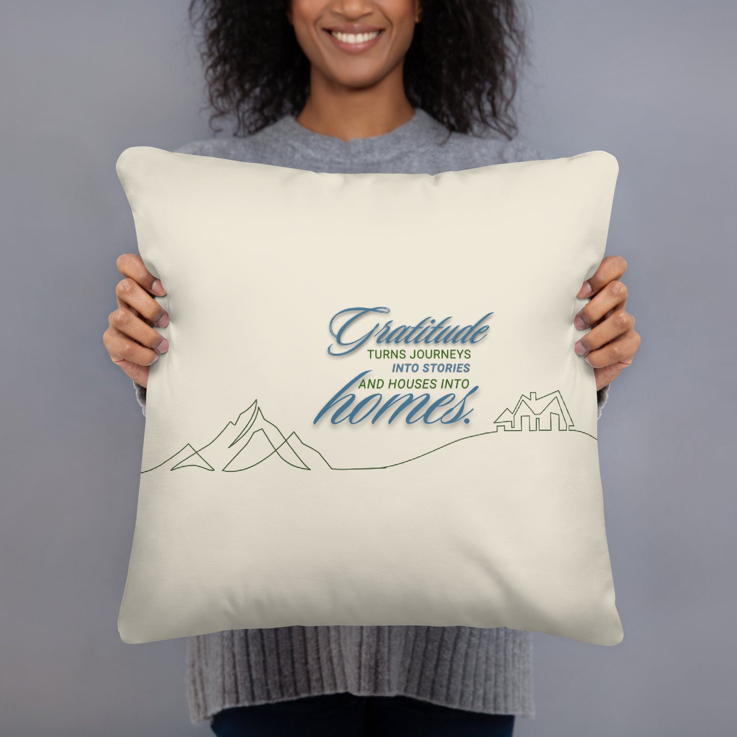 Gratitude Throw Pillow | Inspirational Quote Decorative Cushion with Sunset & Nature Design