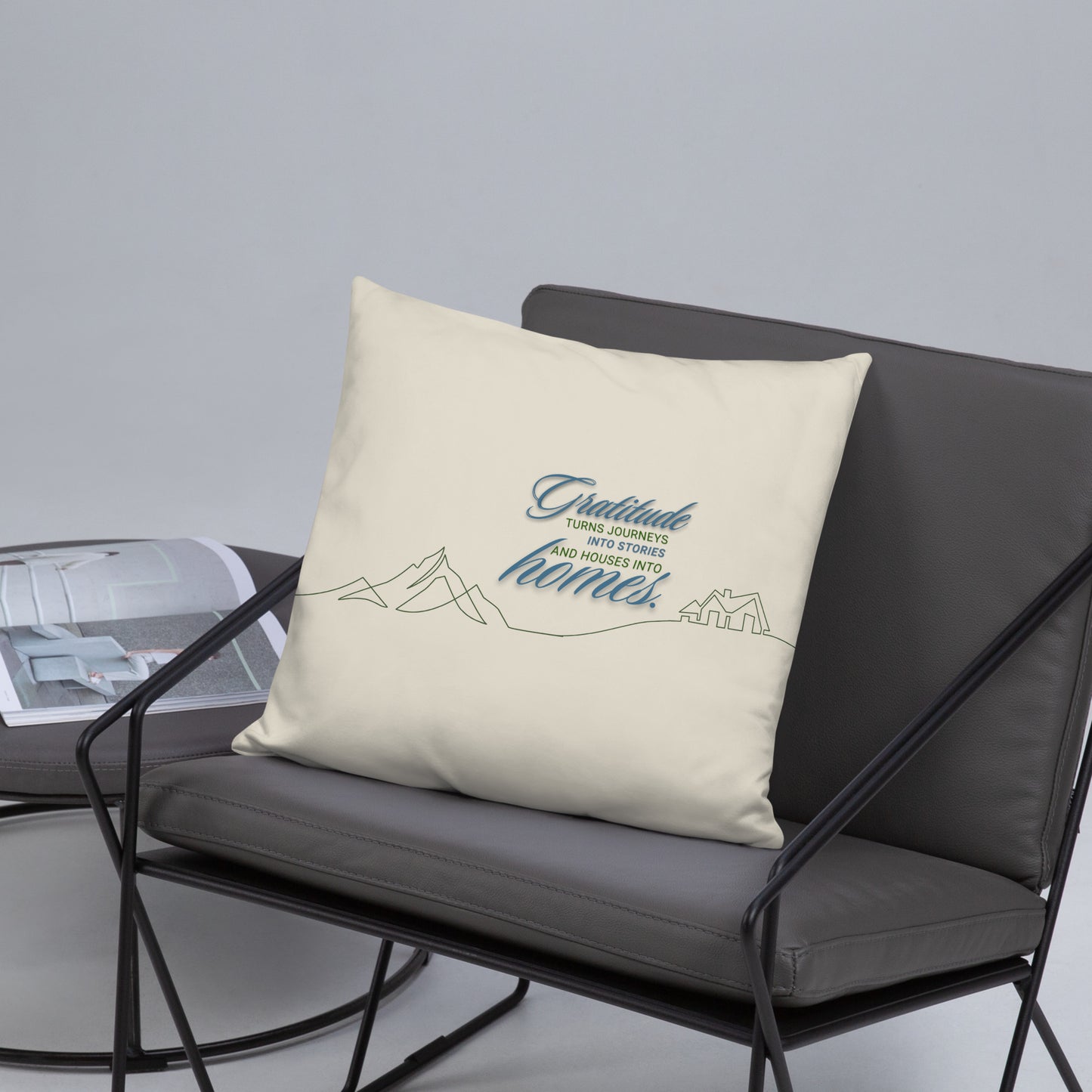 Gratitude Throw Pillow | Inspirational Quote Decorative Cushion with Sunset & Nature Design