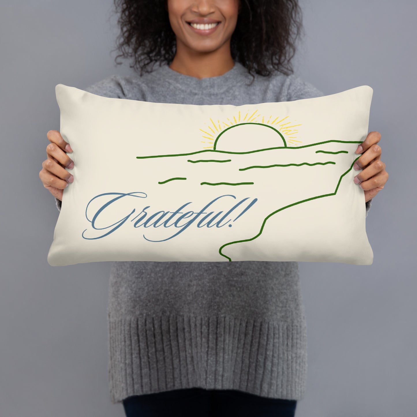 Gratitude Throw Pillow | Inspirational Quote Decorative Cushion with Sunset & Nature Design
