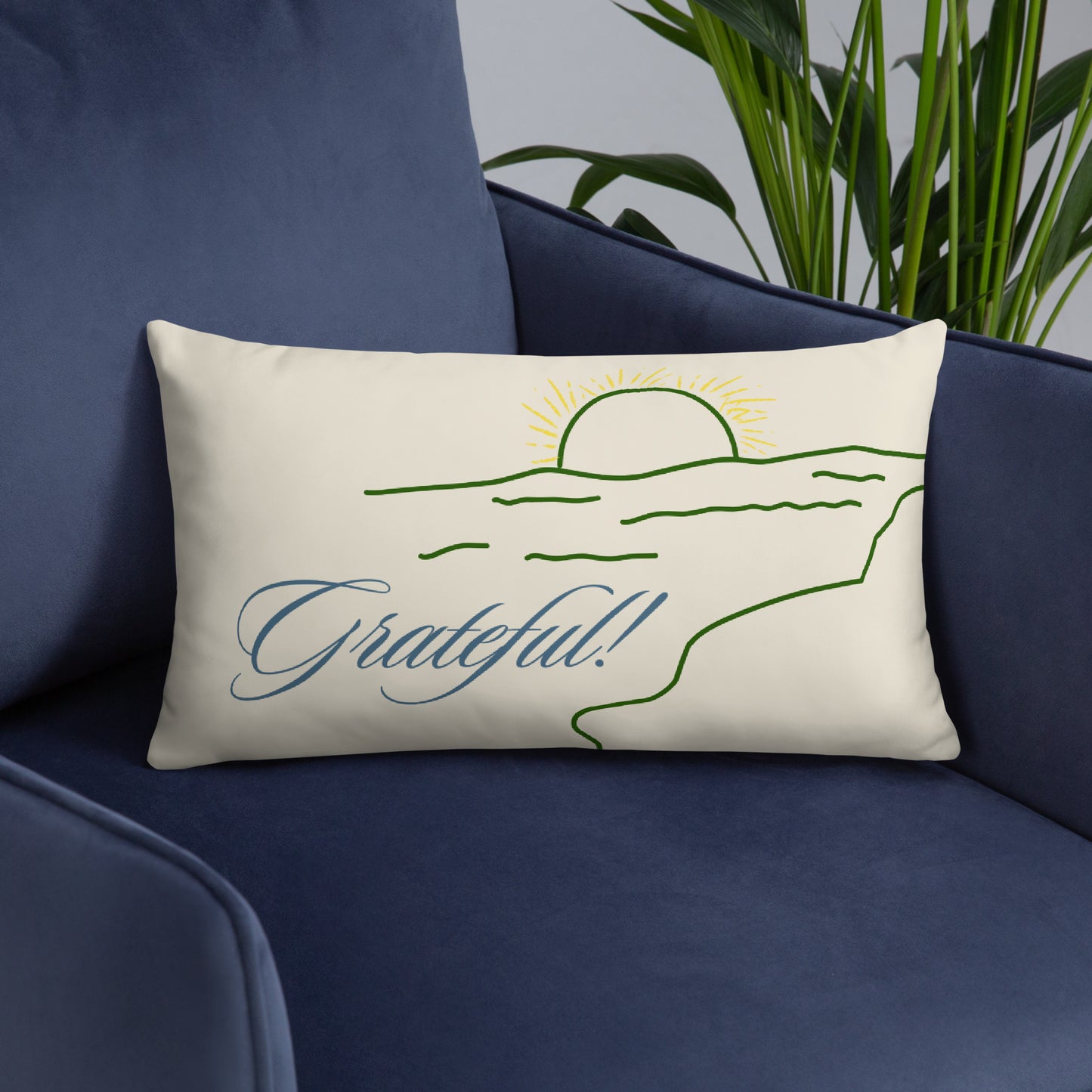 Gratitude Throw Pillow | Inspirational Quote Decorative Cushion with Sunset & Nature Design