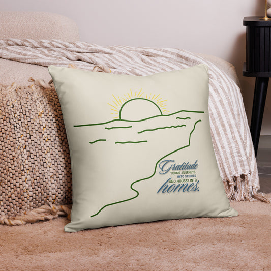 Gratitude Throw Pillow | Inspirational Quote Decorative Cushion with Sunset & Nature Design