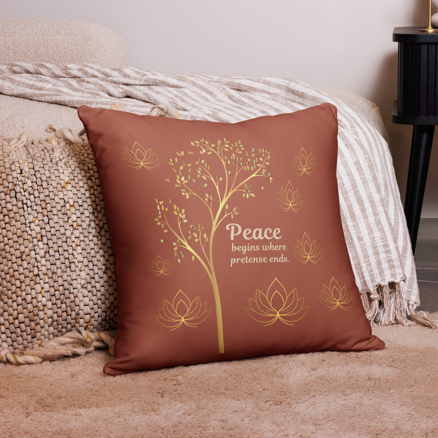Where Peace Begins Inspirational Quote Throw Pillow – Decorative Accent Cushion