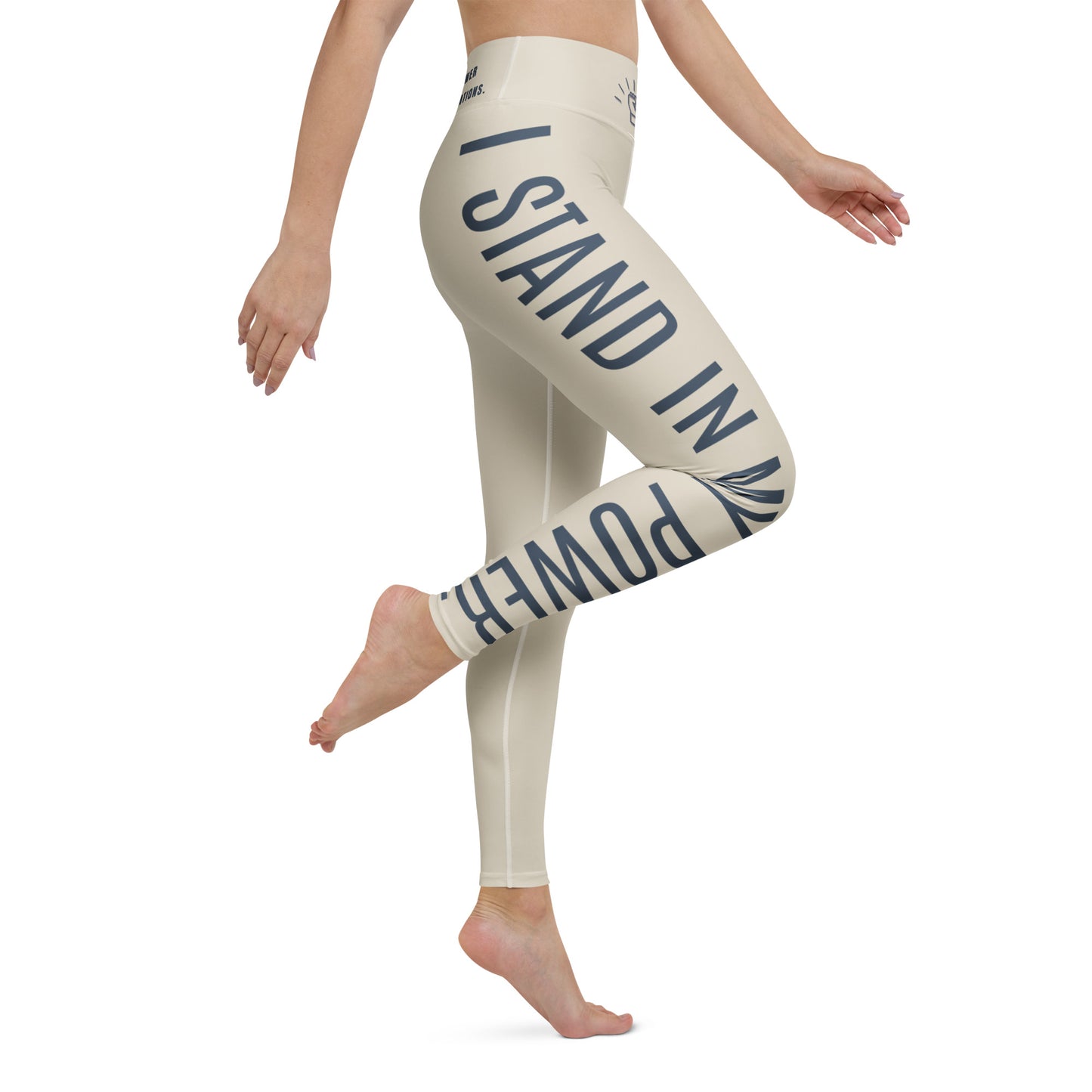 I Stand In My Power Yoga Leggings | High-Waisted Sustainable Activewear | White Chocolate