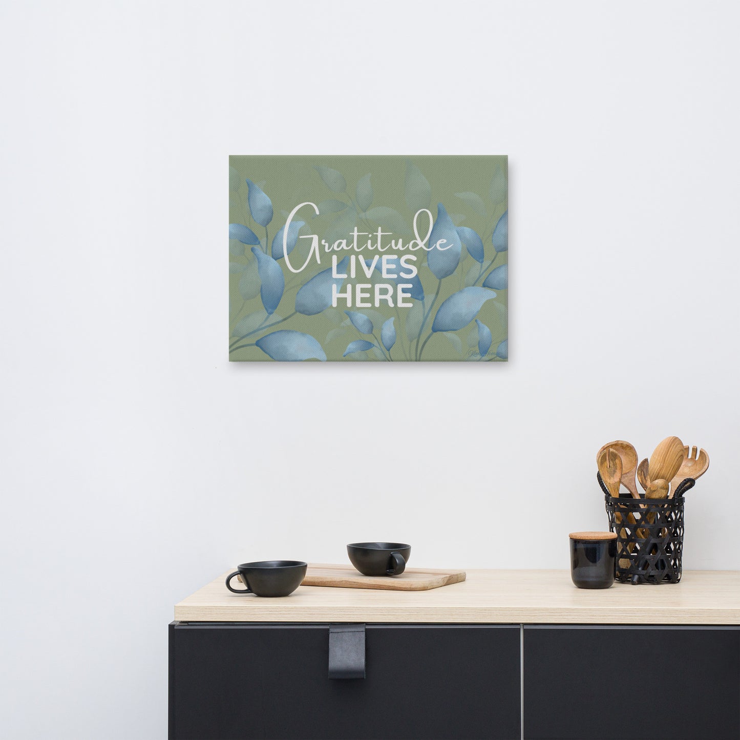 Gratitude Lives Here Canvas Wall Art – Inspirational Quote Print | Modern Botanical Home Decor | 4 Sizes
