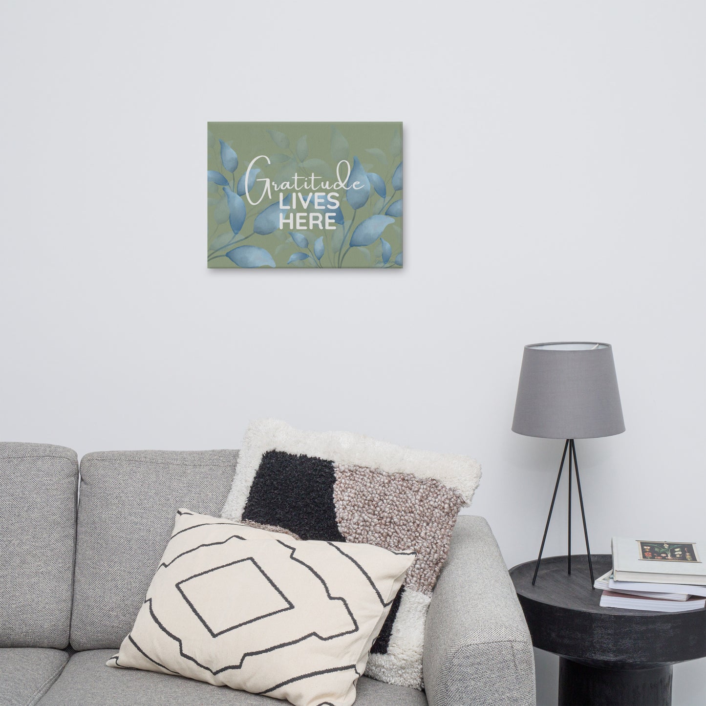 Gratitude Lives Here Canvas Wall Art – Inspirational Quote Print | Modern Botanical Home Decor | 4 Sizes