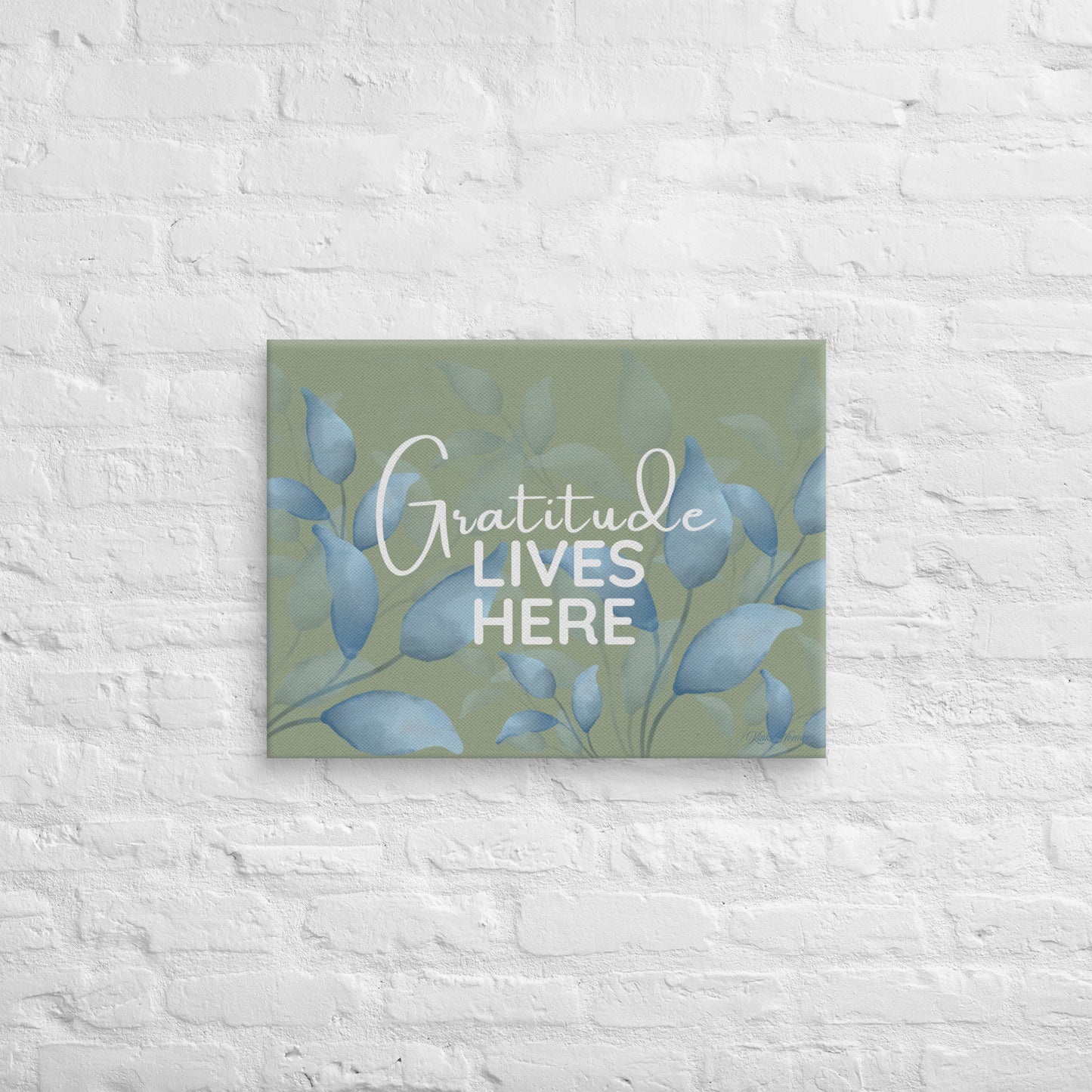 Gratitude Lives Here Canvas Wall Art – Inspirational Quote Print | Modern Botanical Home Decor | 4 Sizes