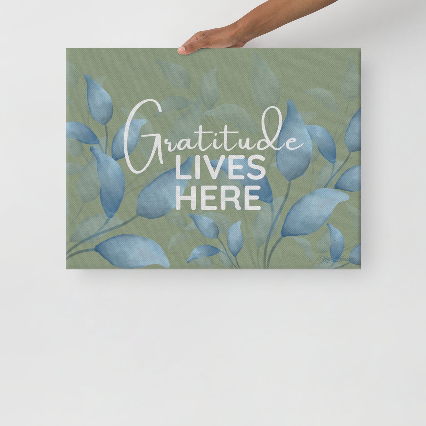 Gratitude Lives Here Canvas Wall Art – Inspirational Quote Print | Modern Botanical Home Decor | 4 Sizes