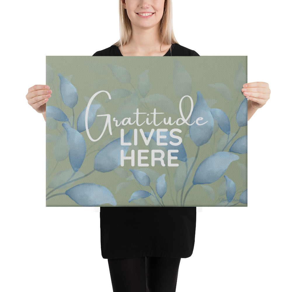 Gratitude Lives Here Canvas Wall Art – Inspirational Quote Print | Modern Botanical Home Decor | 4 Sizes