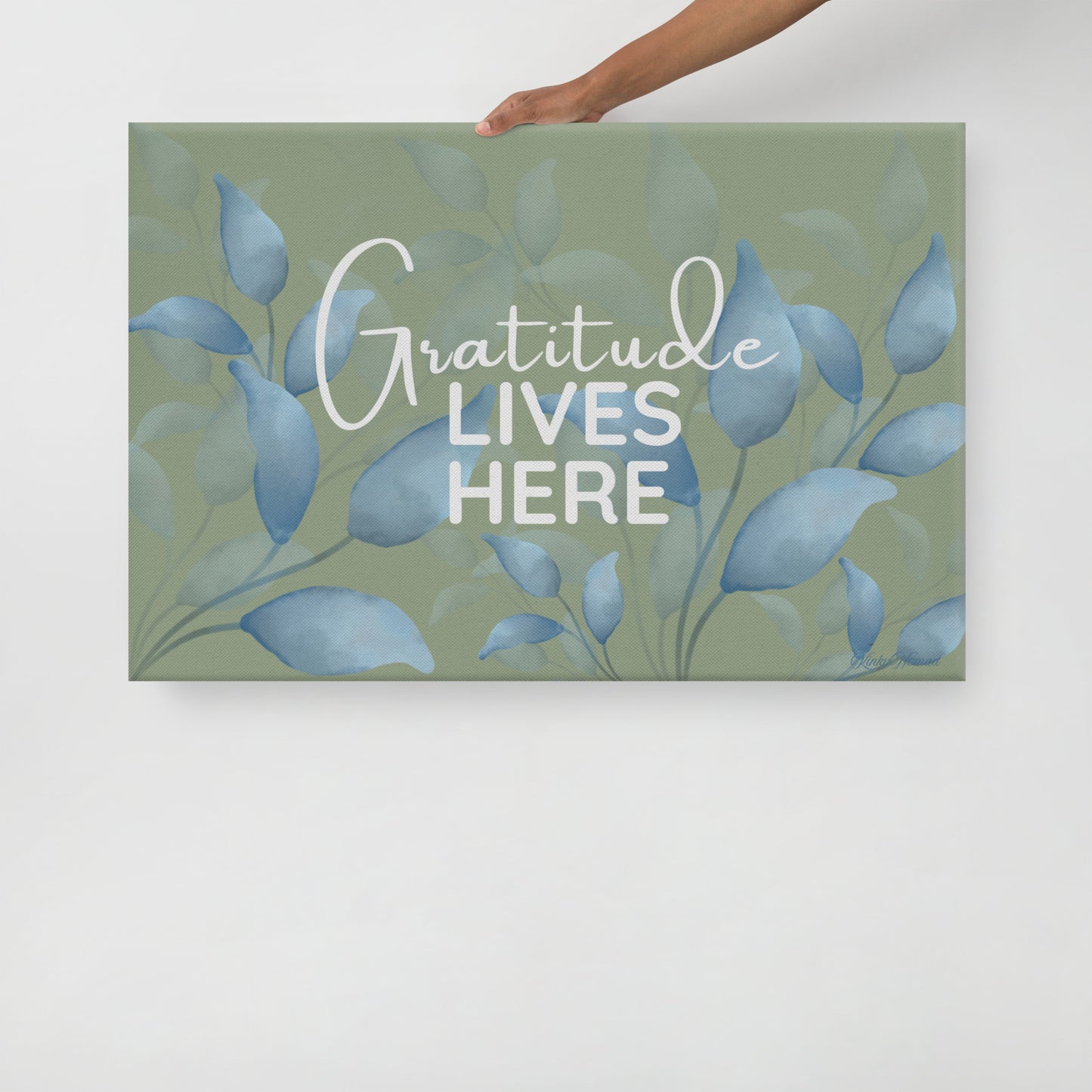 Gratitude Lives Here Canvas Wall Art – Inspirational Quote Print | Modern Botanical Home Decor | 4 Sizes