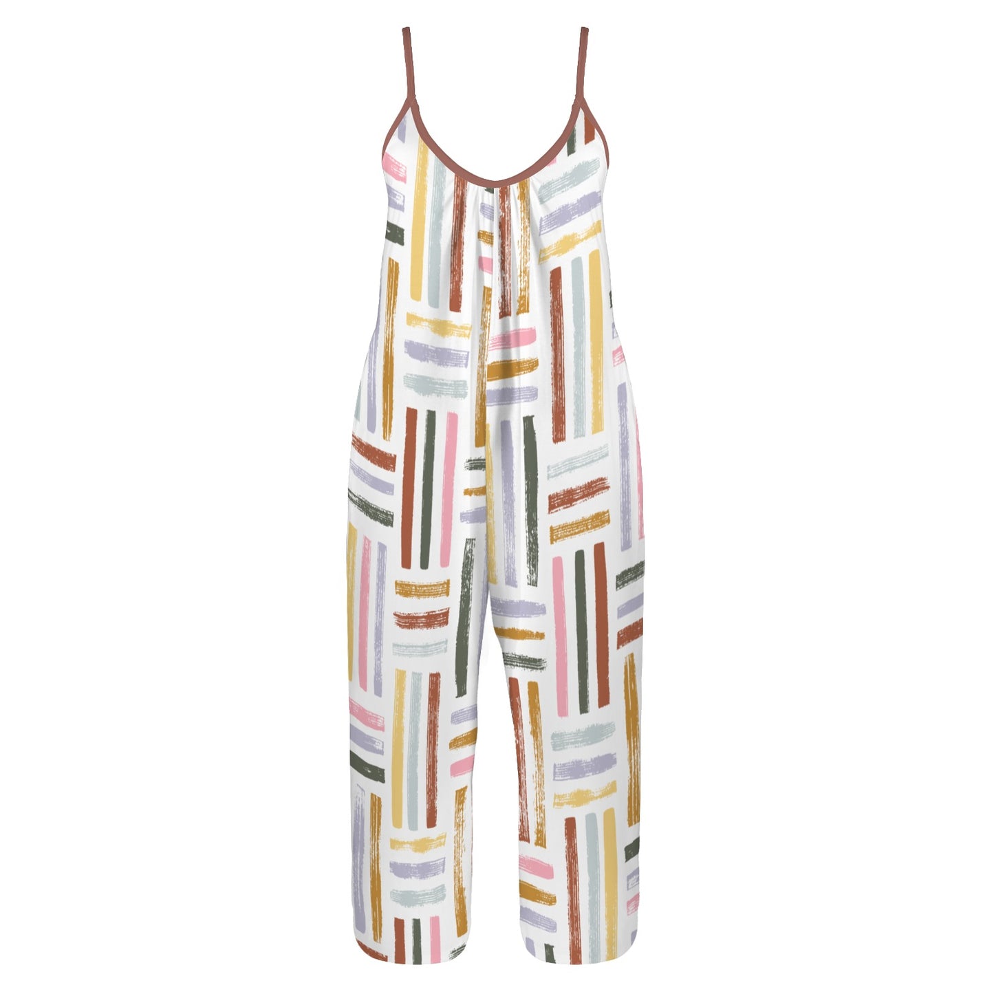 Colorful Boho Jumpsuit for Women | Wide Leg Summer Romper | Casual Sleeveless Outfit with Pockets