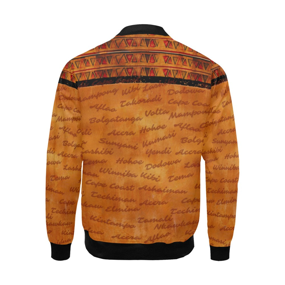 Ghana Print Bomber Jacket | All Roads Lead to Ghana | Kinky Nomad