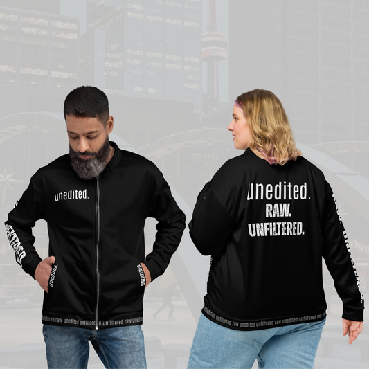 Unedited Raw Unfiltered Bomber Jacket – Bold Empowerment Streetwear by Kinky Nomad