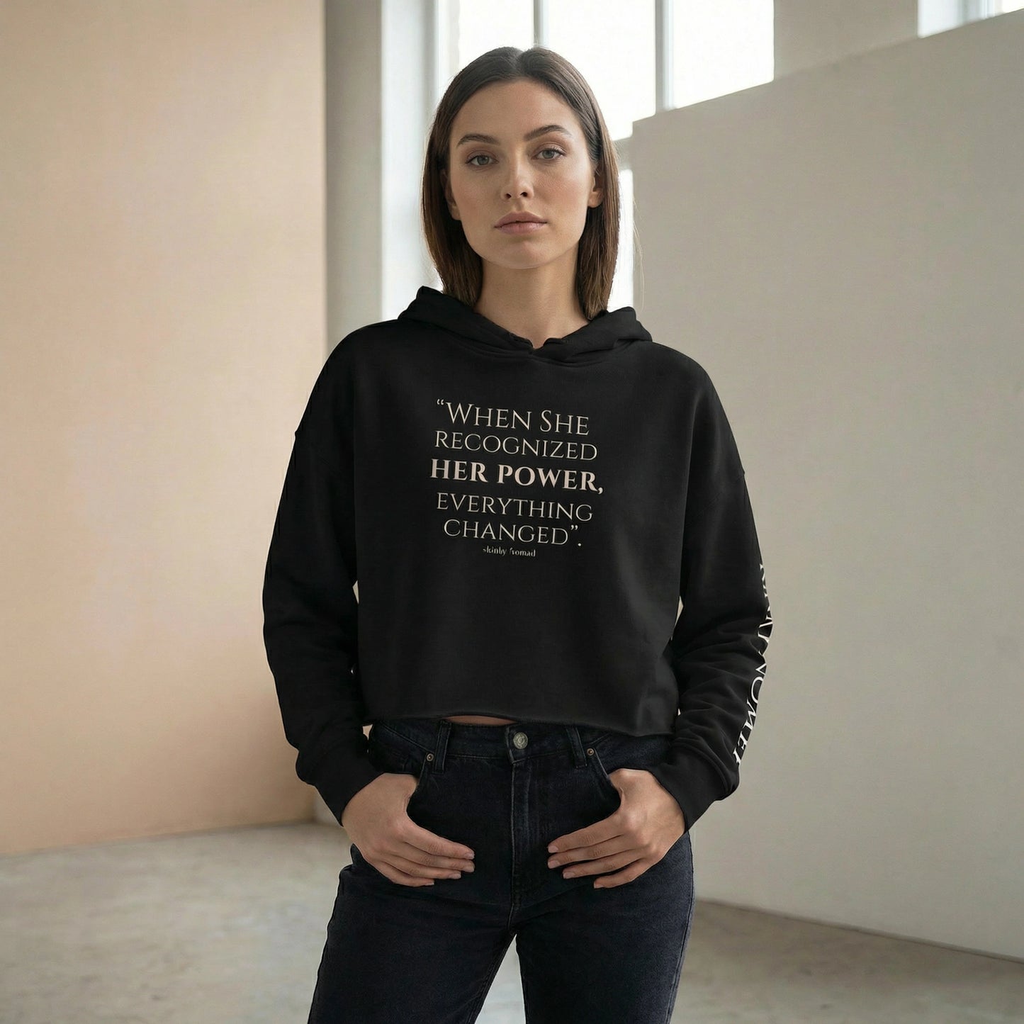 Her Power Cropped Hoodie – “Everything Changed” Statement Sweatshirt by Kinky Nomad