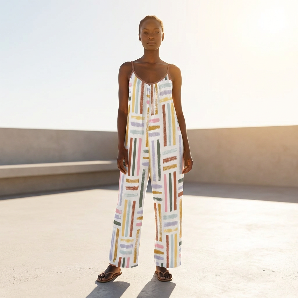 Colorful Boho Jumpsuit for Women | Wide Leg Summer Romper | Casual Sleeveless Outfit with Pockets