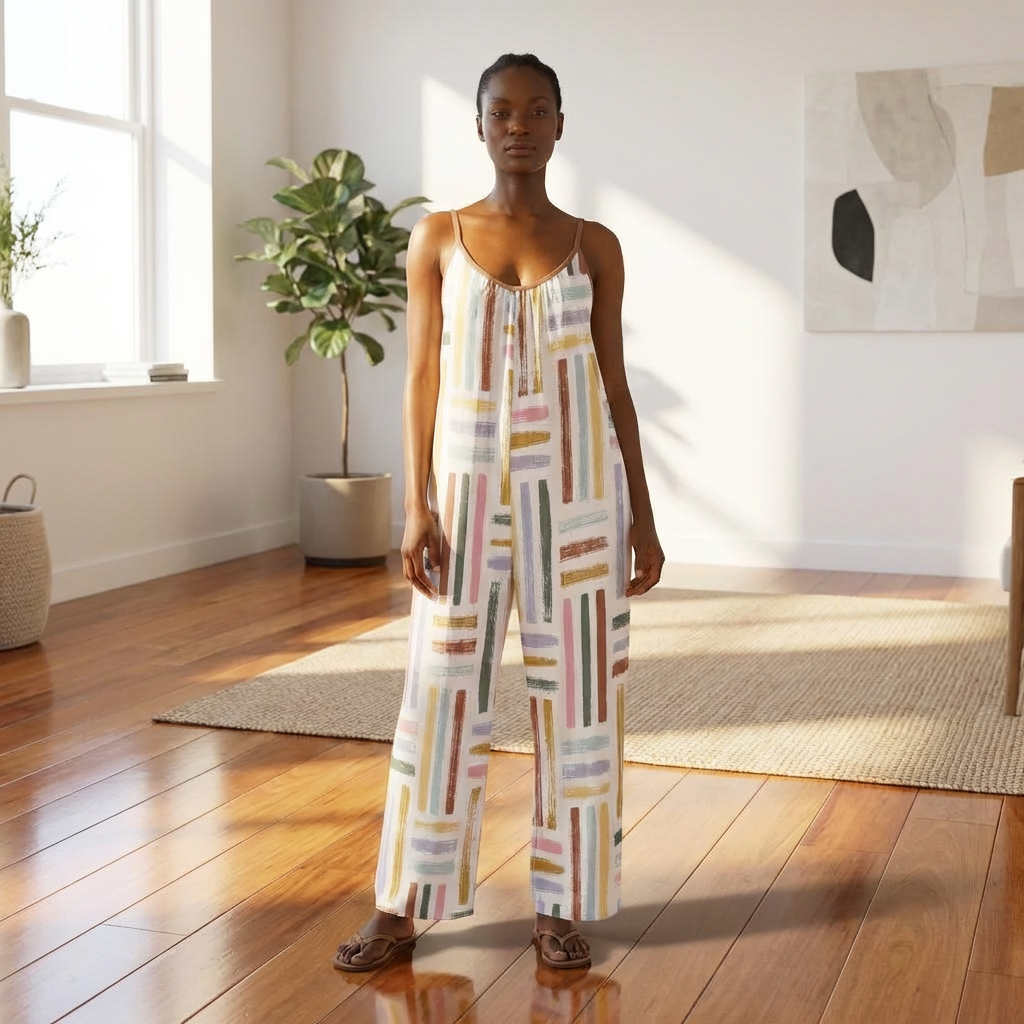 Colorful Boho Jumpsuit for Women | Wide Leg Summer Romper | Casual Sleeveless Outfit with Pockets