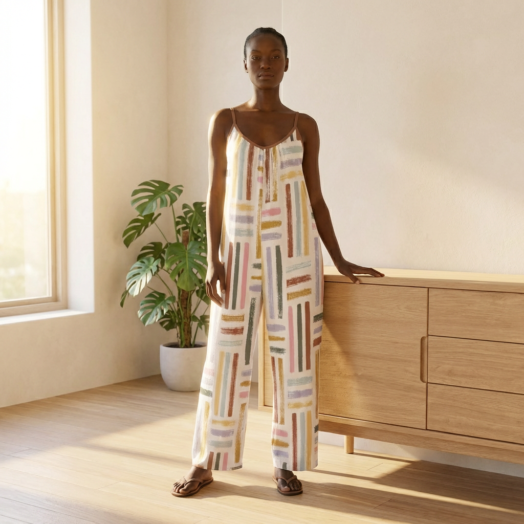 Colorful Boho Jumpsuit for Women | Wide Leg Summer Romper | Casual Sleeveless Outfit with Pockets