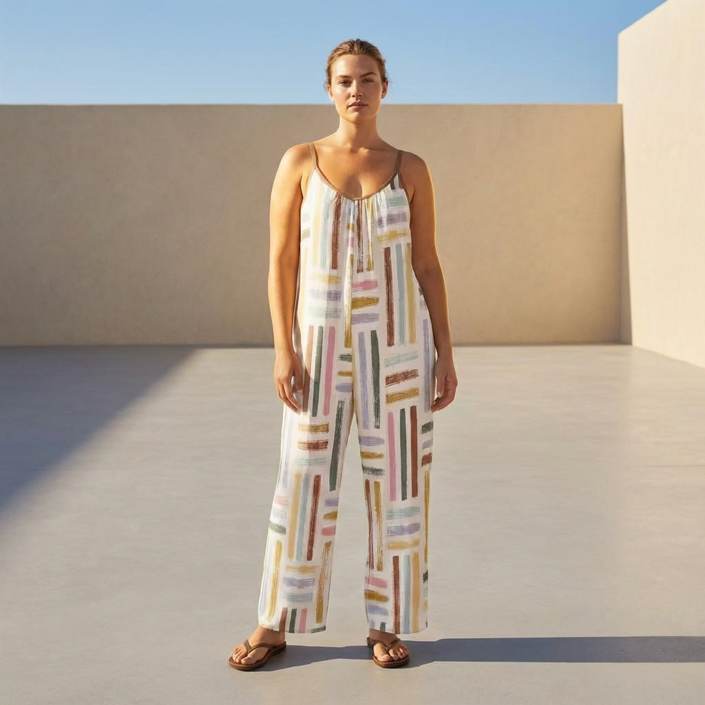 Colorful Boho Jumpsuit for Women | Wide Leg Summer Romper | Casual Sleeveless Outfit with Pockets