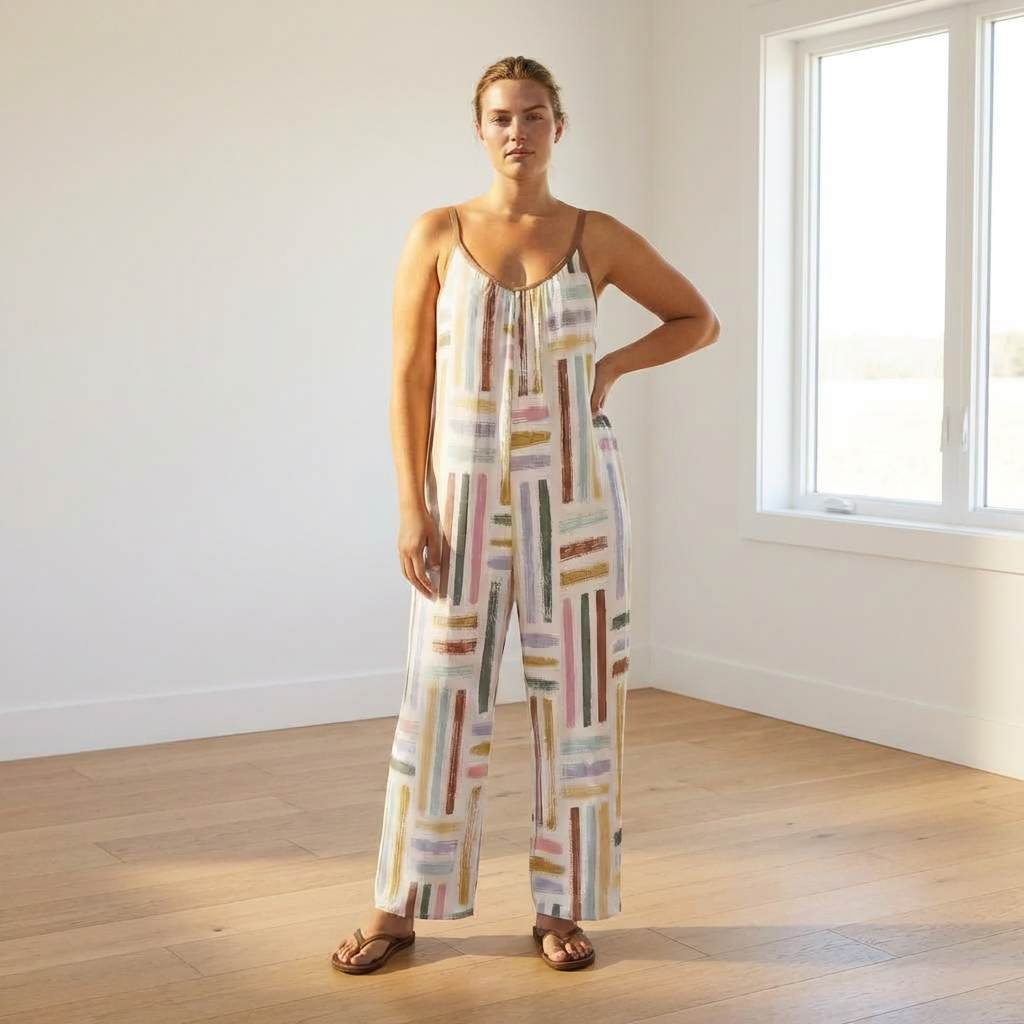 Colorful Boho Jumpsuit for Women | Wide Leg Summer Romper | Casual Sleeveless Outfit with Pockets