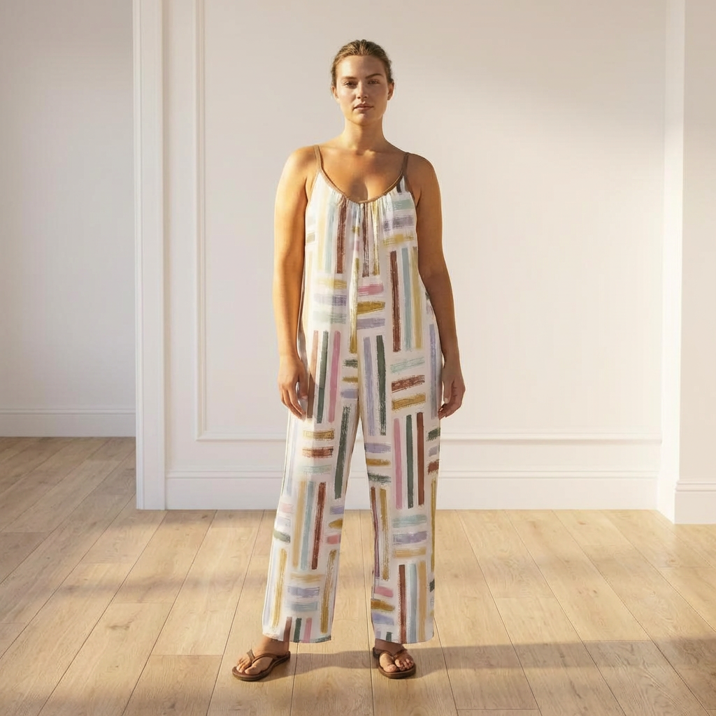Colorful Boho Jumpsuit for Women | Wide Leg Summer Romper | Casual Sleeveless Outfit with Pockets