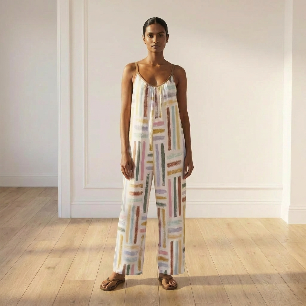 Colorful Boho Jumpsuit for Women | Wide Leg Summer Romper | Casual Sleeveless Outfit with Pockets
