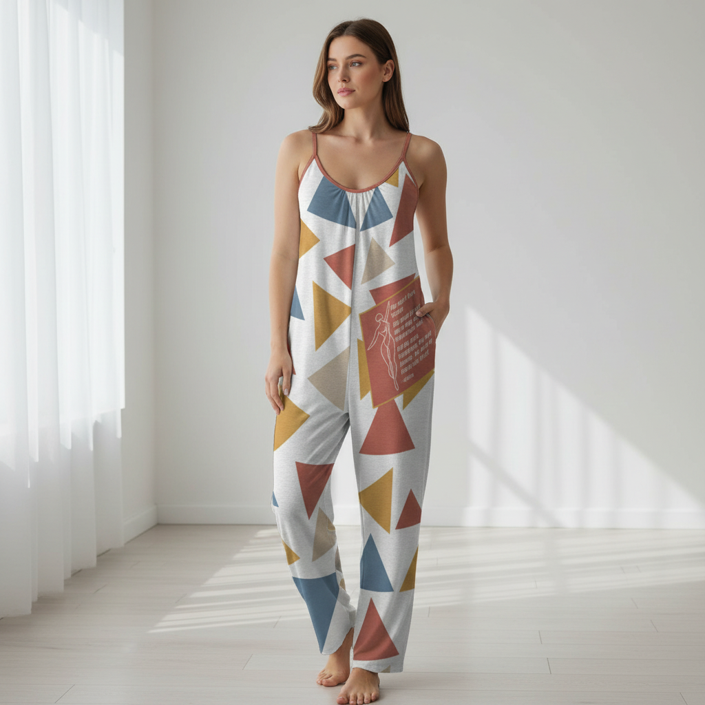 Women’s Wide-Leg Jumpsuit – Born Herself Abstract Print Spaghetti Strap Summer Romper