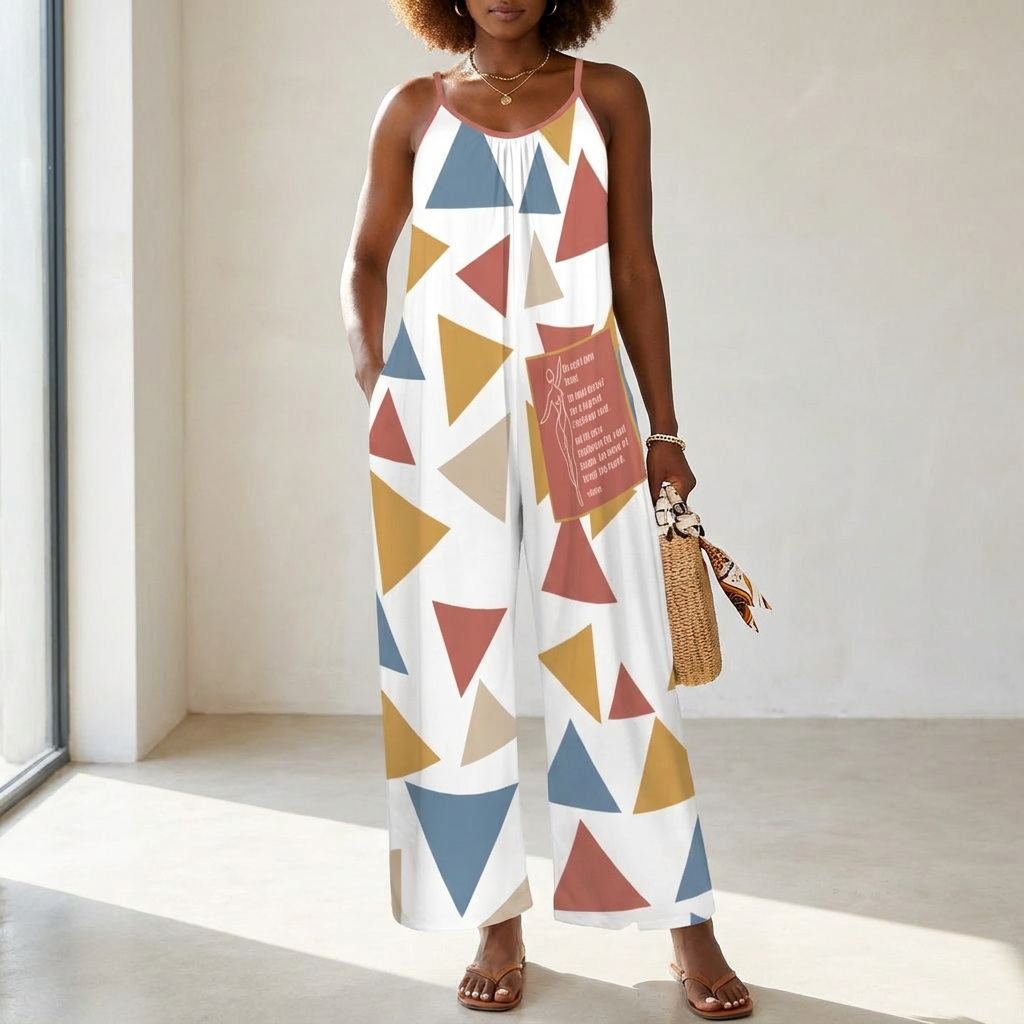 Women’s Wide-Leg Jumpsuit – Born Herself Abstract Print Spaghetti Strap Summer Romper