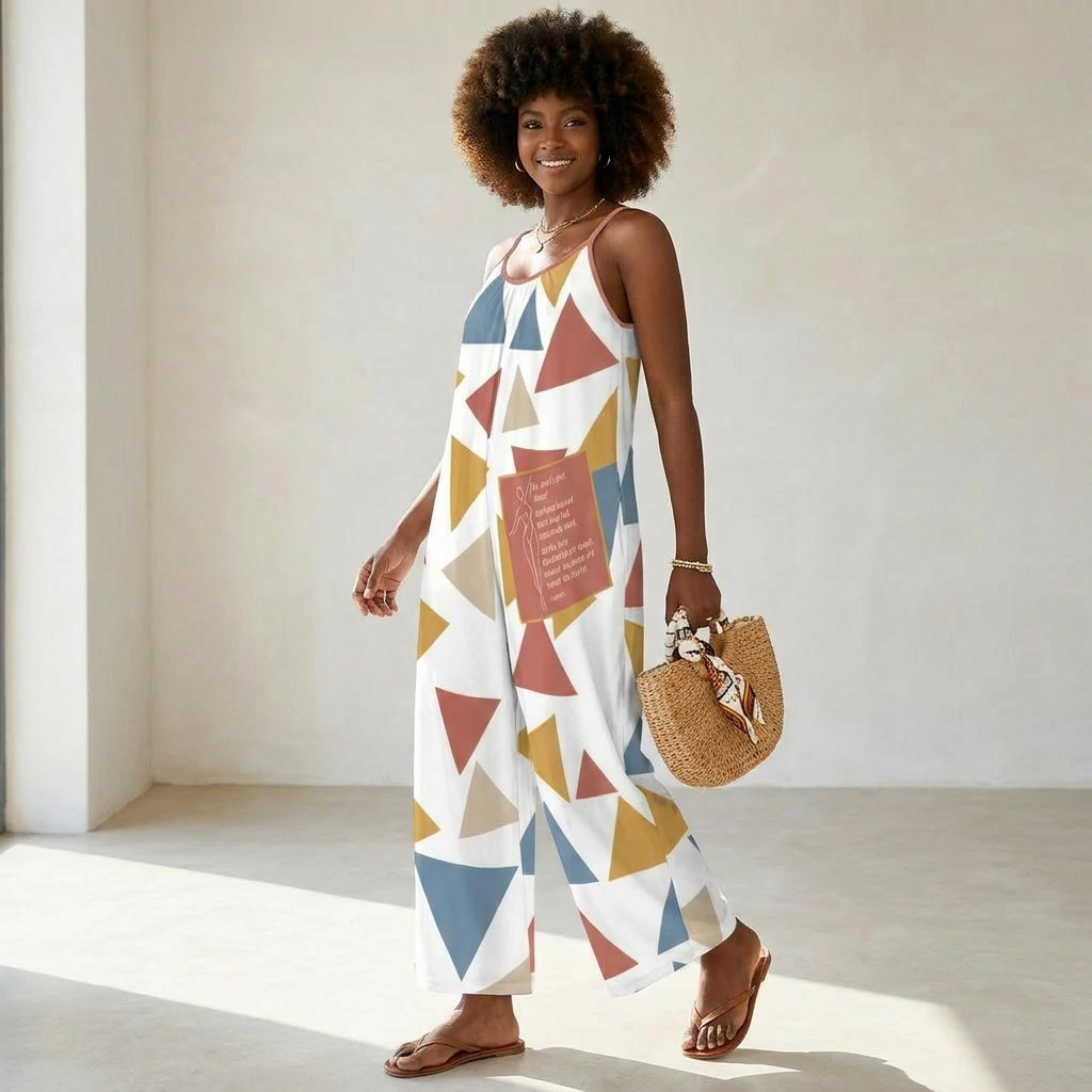 Women’s Wide-Leg Jumpsuit – Born Herself Abstract Print Spaghetti Strap Summer Romper