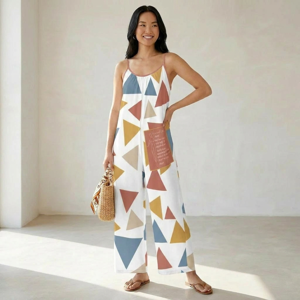 Women’s Wide-Leg Jumpsuit – Born Herself Abstract Print Spaghetti Strap Summer Romper