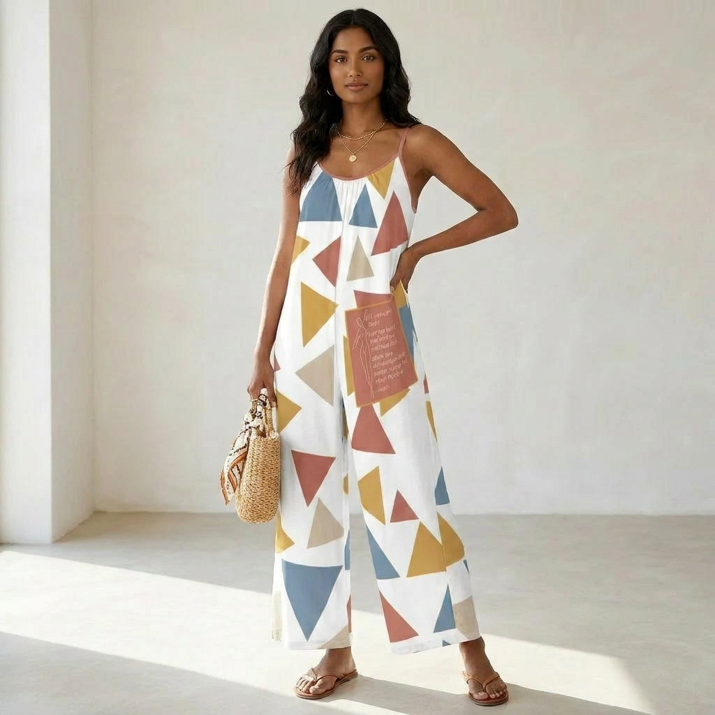 Women’s Wide-Leg Jumpsuit – Born Herself Abstract Print Spaghetti Strap Summer Romper