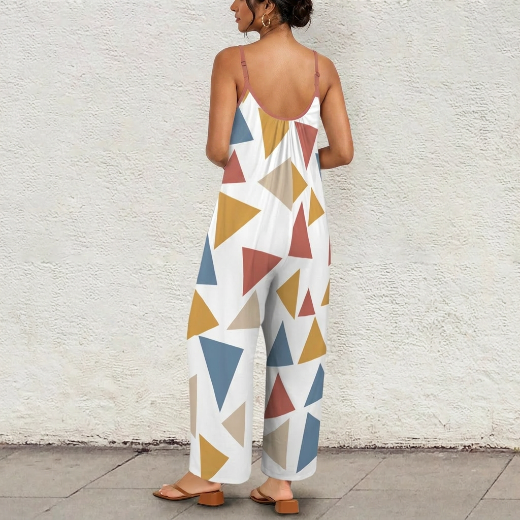 Women’s Wide-Leg Jumpsuit – Born Herself Abstract Print Spaghetti Strap Summer Romper