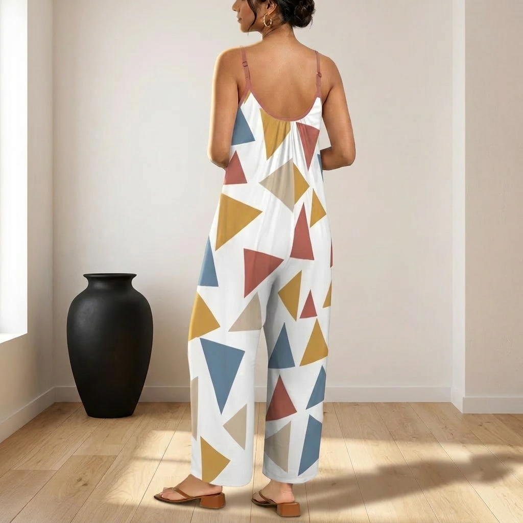 Women’s Wide-Leg Jumpsuit – Born Herself Abstract Print Spaghetti Strap Summer Romper