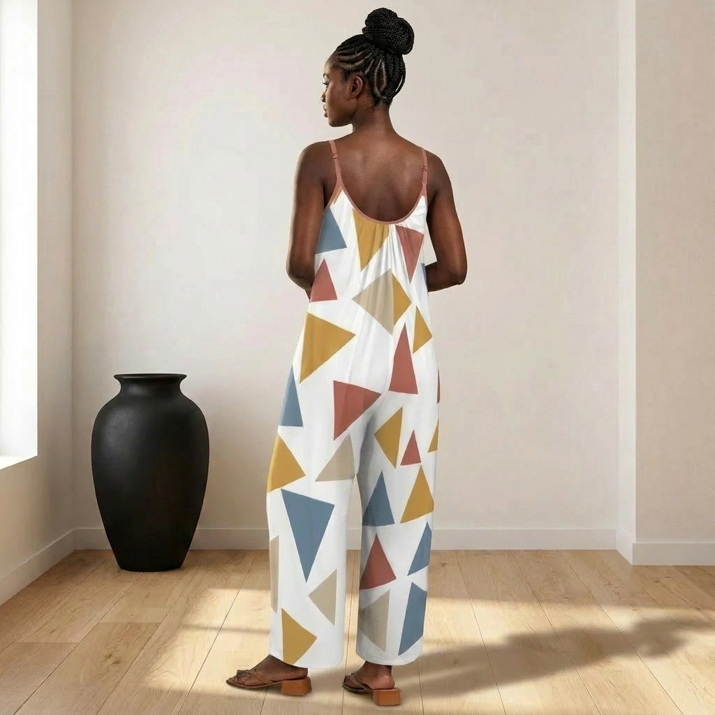 Women’s Wide-Leg Jumpsuit – Born Herself Abstract Print Spaghetti Strap Summer Romper