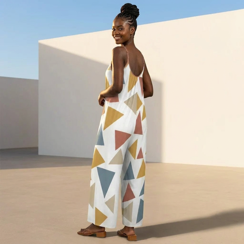 Women’s Wide-Leg Jumpsuit – Born Herself Abstract Print Spaghetti Strap Summer Romper