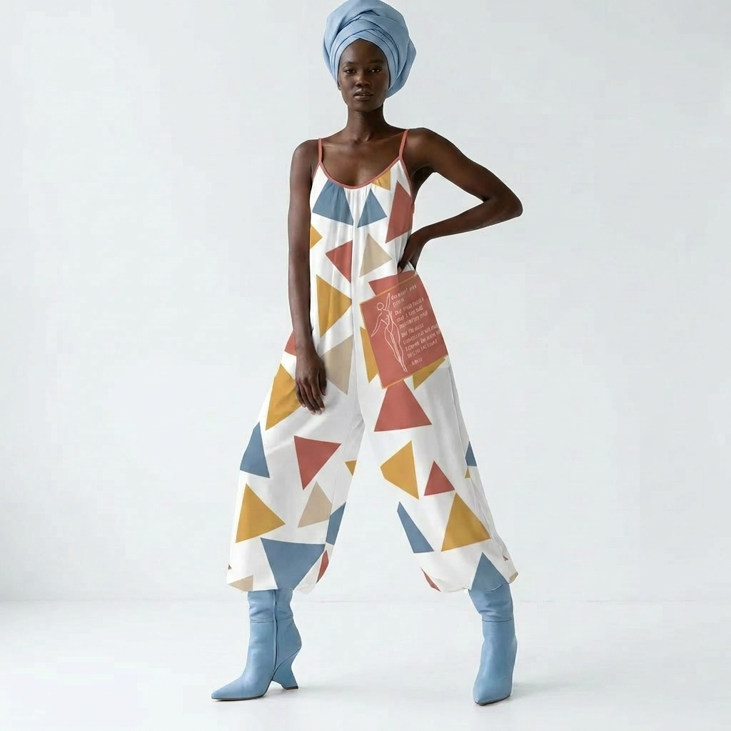 Women’s Wide-Leg Jumpsuit – Born Herself Abstract Print Spaghetti Strap Summer Romper