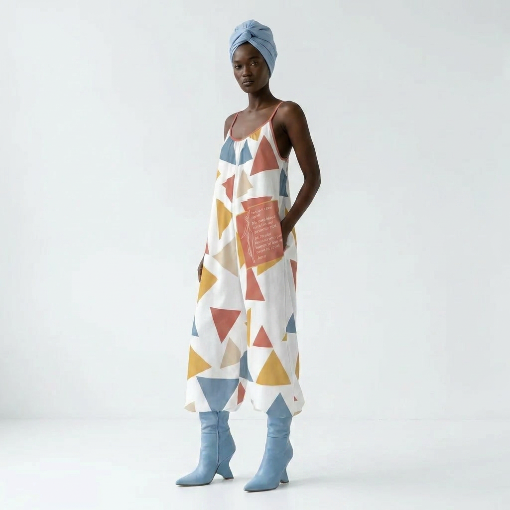 Women’s Wide-Leg Jumpsuit – Born Herself Abstract Print Spaghetti Strap Summer Romper