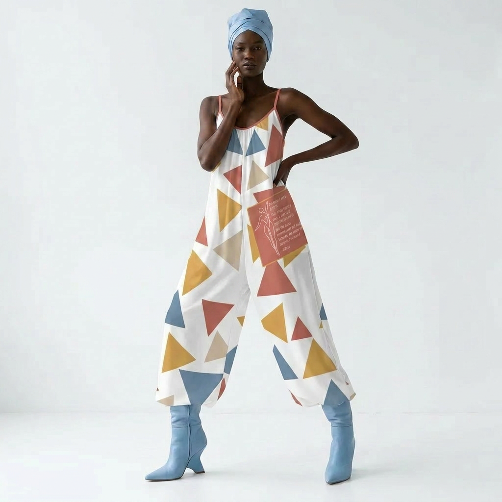 Women’s Wide-Leg Jumpsuit – Born Herself Abstract Print Spaghetti Strap Summer Romper