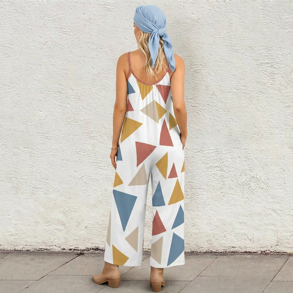 Women’s Wide-Leg Jumpsuit – Born Herself Abstract Print Spaghetti Strap Summer Romper