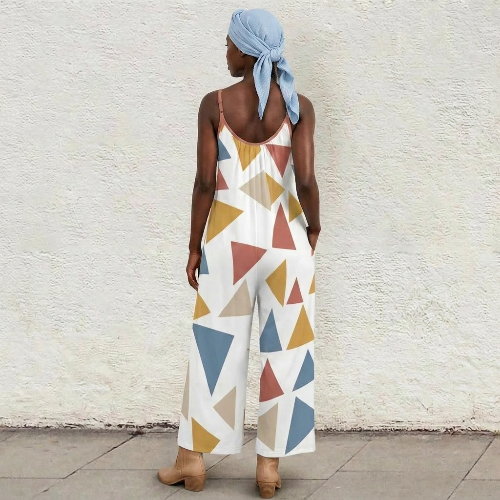 Women’s Wide-Leg Jumpsuit – Born Herself Abstract Print Spaghetti Strap Summer Romper