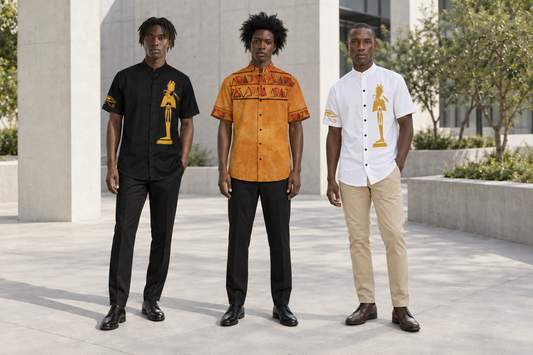 Stand Up Collar Shirt | Osiris Gold Print Ghana Ground | Kinky Nomad