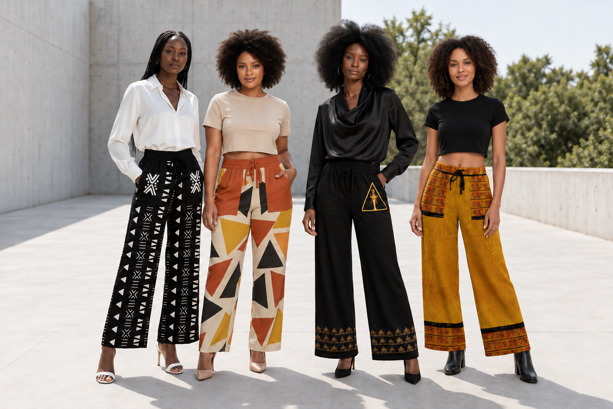 Printed Wide Leg Pants | Angles Bogolan Ghana Isis | Kinky Nomad