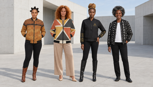 Women's Bomber Jacket | Angles Bogolan Ghana Isis | Kinky Nomad