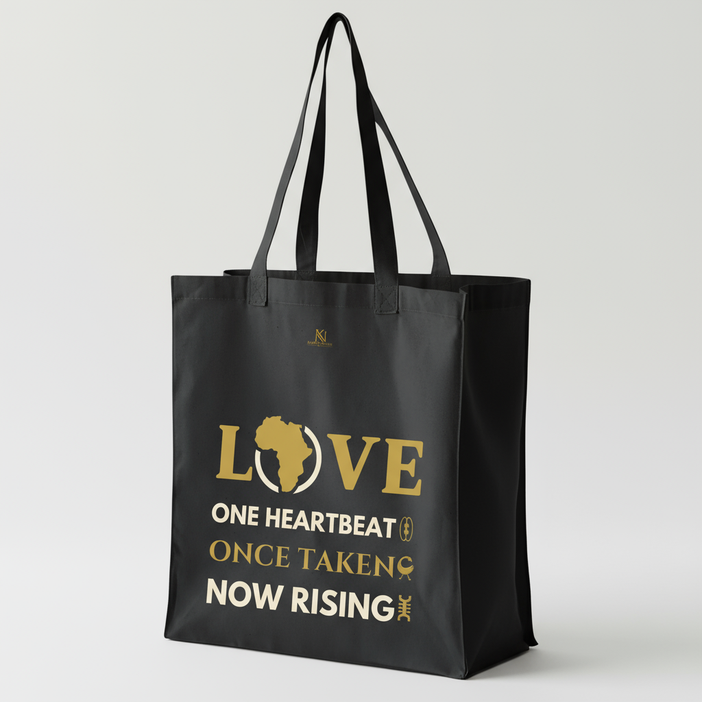 LOVE – One Heartbeat Tote Bag (Black) | Large Cotton Canvas, Eco-Friendly, Adinkra-Inspir